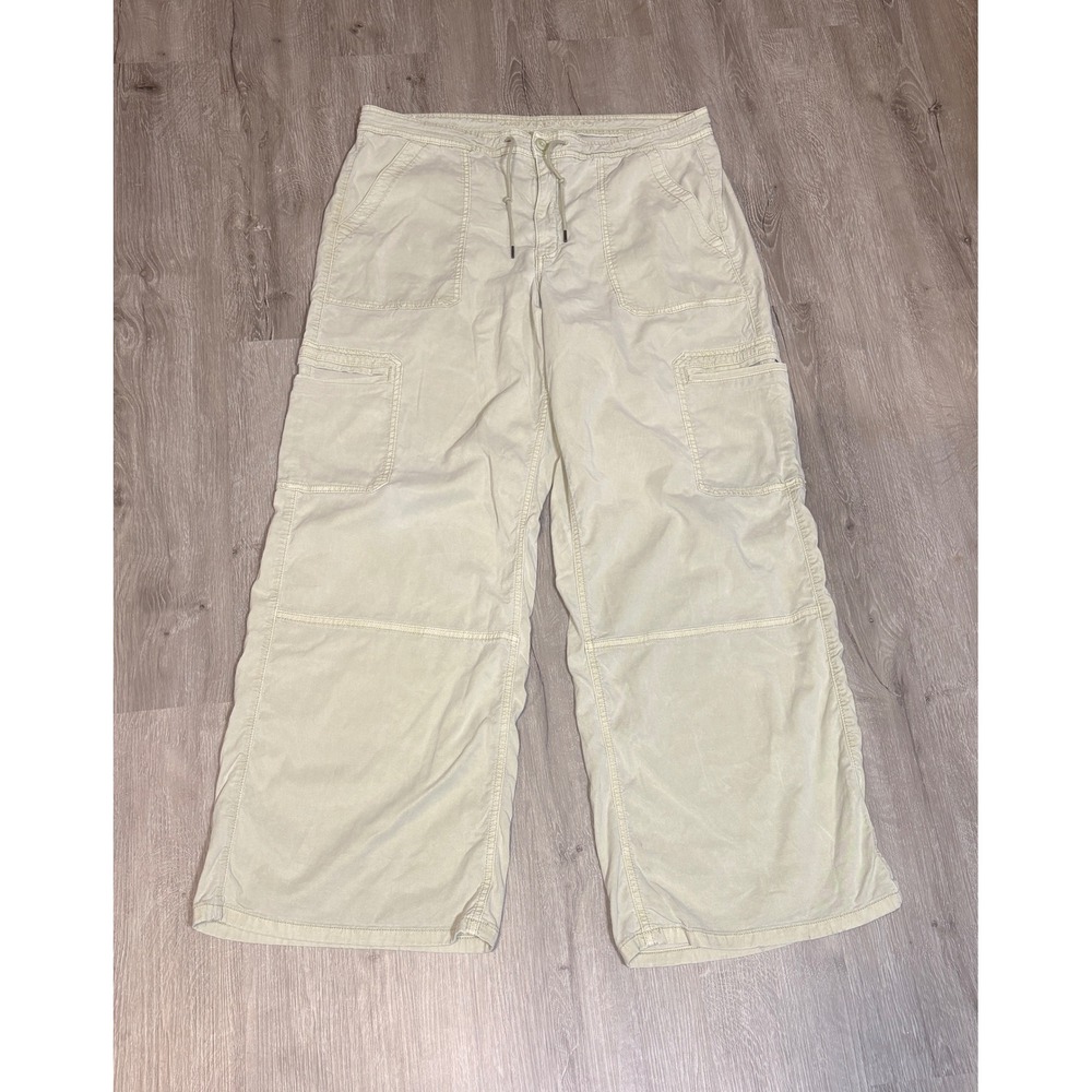 American Eagle Baggy Wide Leg Cargo Pants Women 18 Beige Stretch Utility